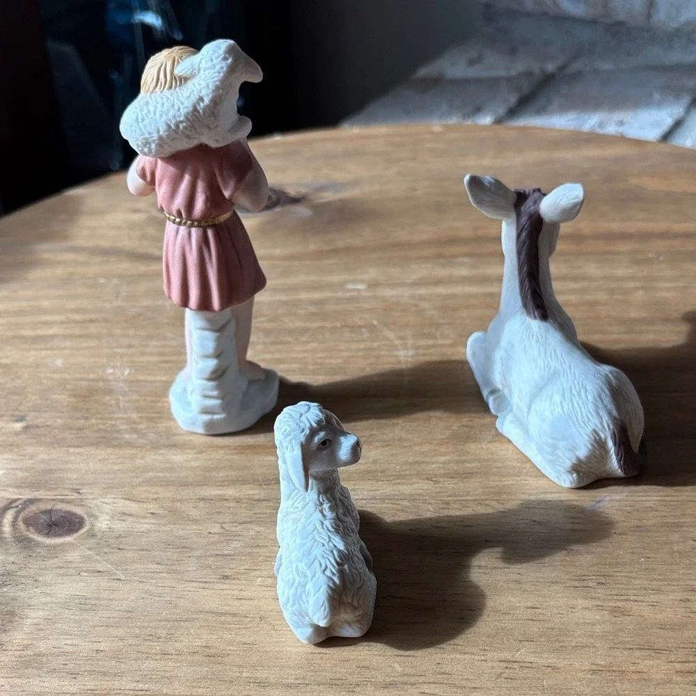 Vintage Lofton Ceramic‎ Nativity Figurine Set: Shepard Boy, Lamb, & Donkey 1995